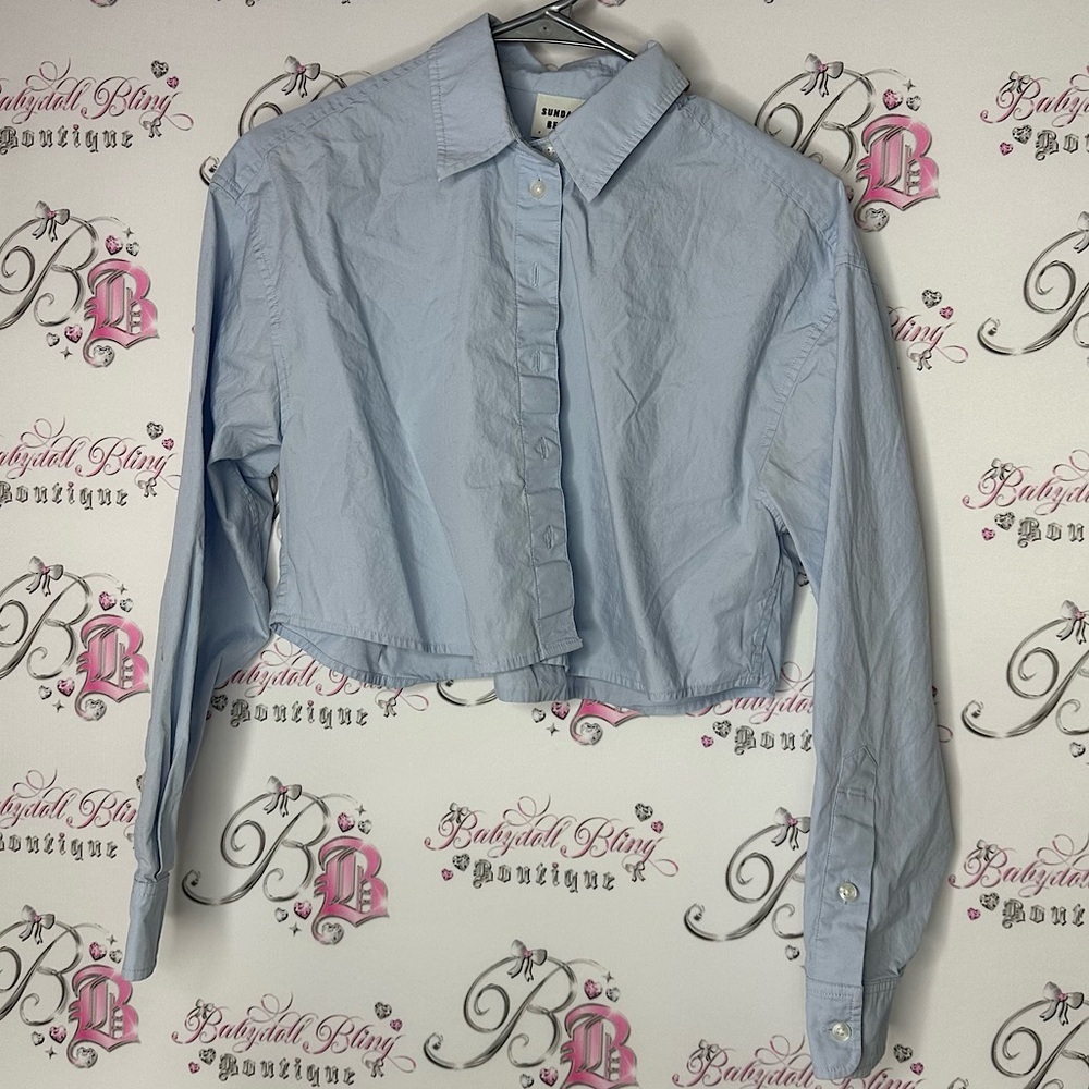 Sunday best button up crop long sleeve aritzia classic blue buttons shirt top
